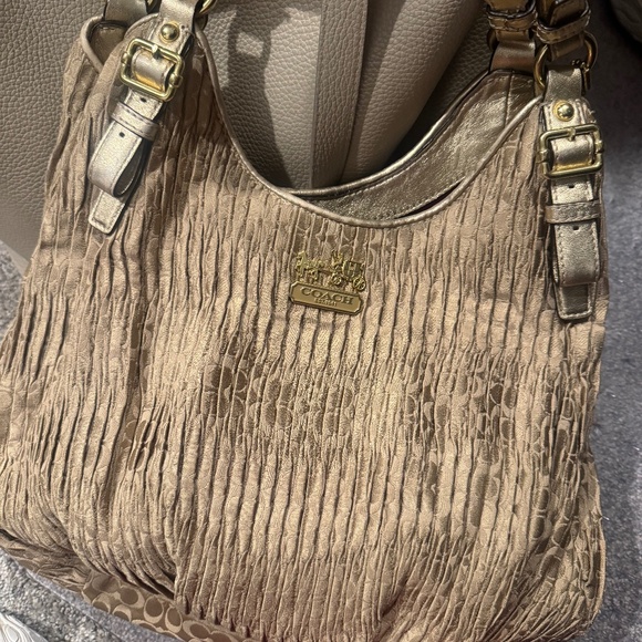 Coach Madison pleated gold metallic hobo shoulder purse - Picture 1 of 6